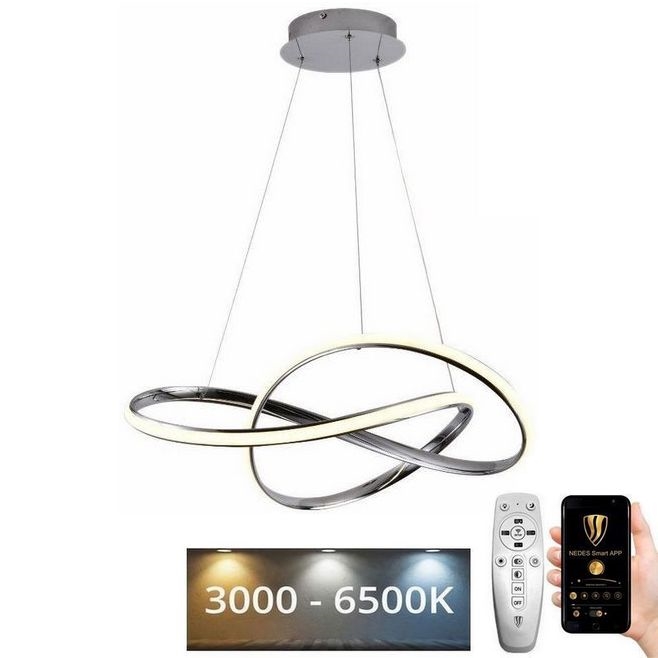 LED Reguliuojamas pakabinamas sietynas LED/70W/230V 3000-6500K diametras 60 cm blizgus chromas + nuotolinio valdymo pultas