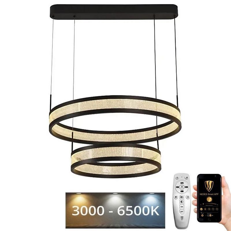 LED Reguliuojamas pakabinamas sietynas LED/70W/230V 3000-6500K diametras 60 cm juoda + nuotolinio valdymo pultas