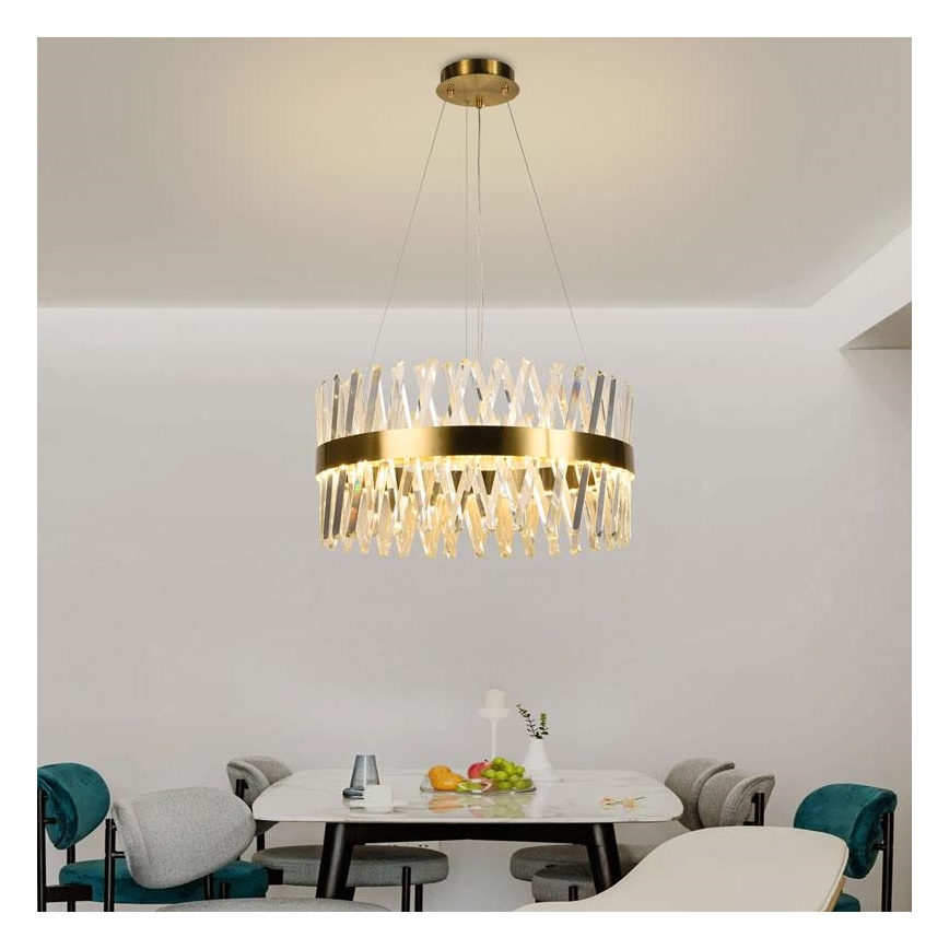 LED šviesos reguliavimas krištolas Sietynas ant stygos LED/80W/230V 3000-6500K auksas + nuotolinio valdymo pultas