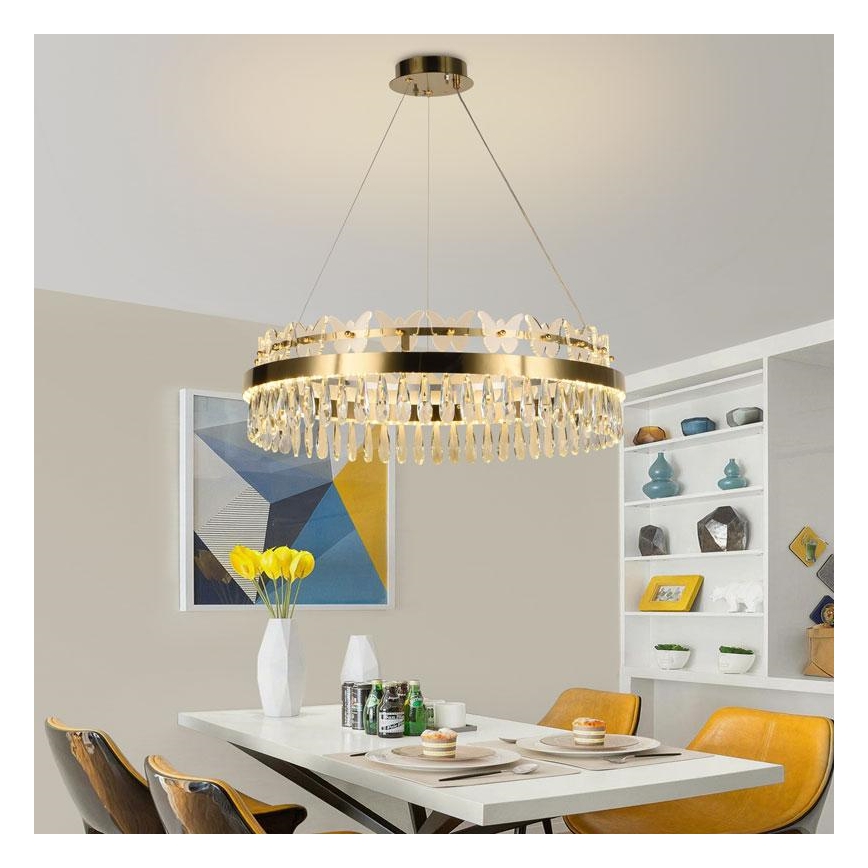 LED šviesos reguliavimas krištolas Sietynas ant stygos LED/80W/230V 3000-6500K auksas + nuotolinio valdymo pultas