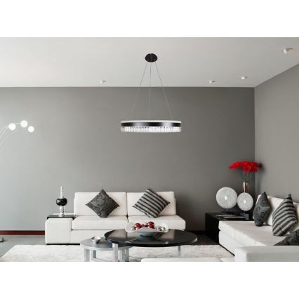 LED Pritemdomas krištolo pakabinamas sietynas LED/80W/230V 3000-6500K juodas + nuotolinio valdymo pultas