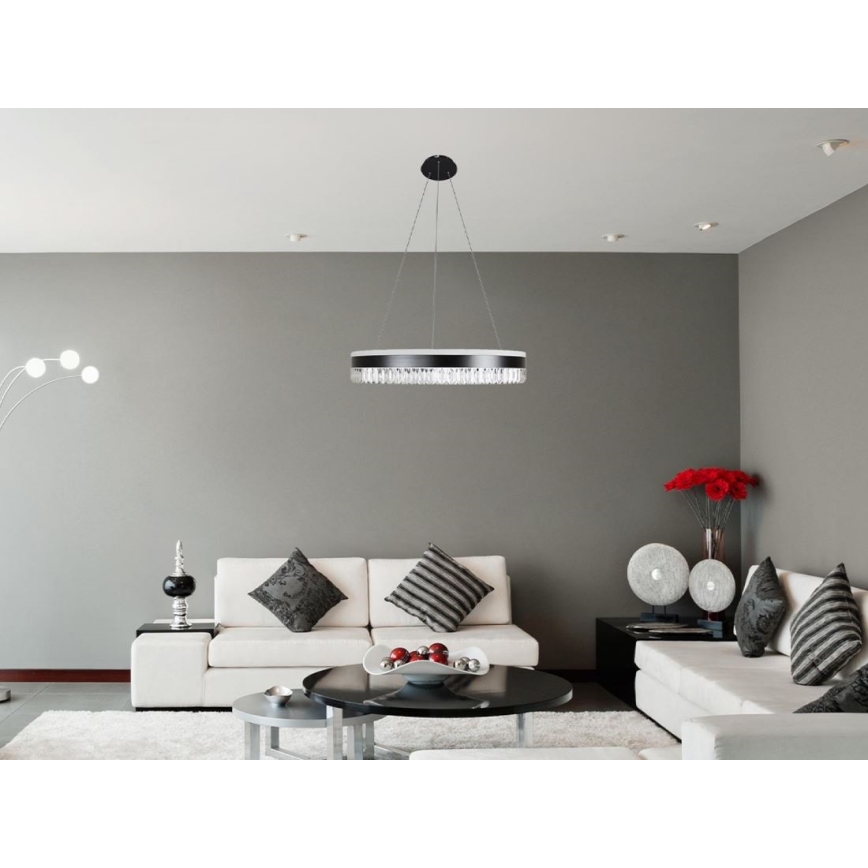 LED Pritemdomas krištolo pakabinamas sietynas LED/80W/230V 3000-6500K juodas + nuotolinio valdymo pultas