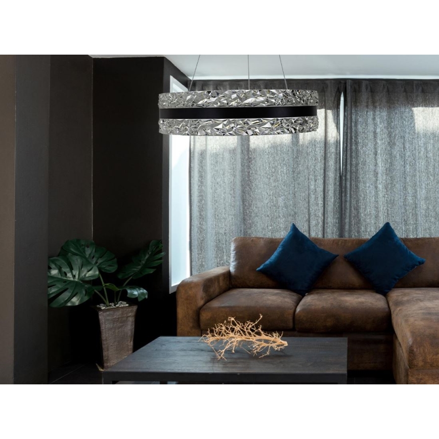 LED Pritemdomas krištolo pakabinamas sietynas LED/80W/230V 3000-6500K juodas + nuotolinio valdymo pultas