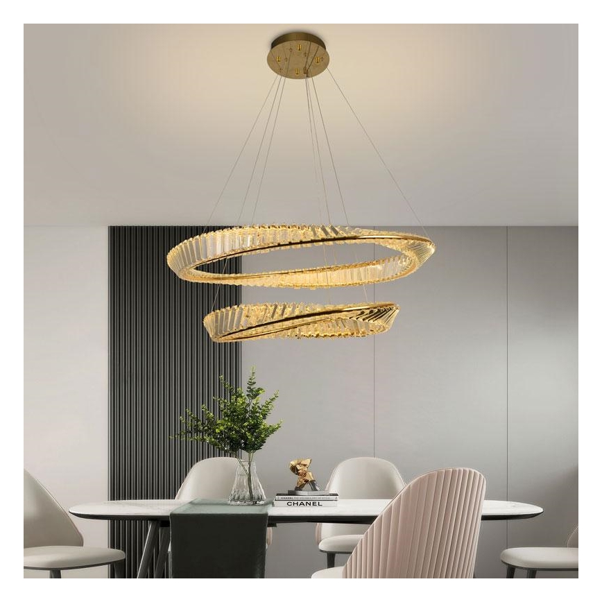 LED šviesos reguliavimas krištolas Sietynas ant stygos LED/90W/230V 3000-6500K auksas/chromas + nuotolinio valdymo pultas
