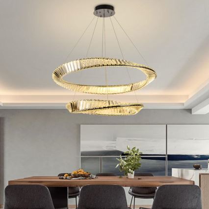 LED Pritemdomas krištolo pakabinamas sietynas LED/90W/230V 3000-6500K blizgus chromas + nuotolinio valdymo pultas