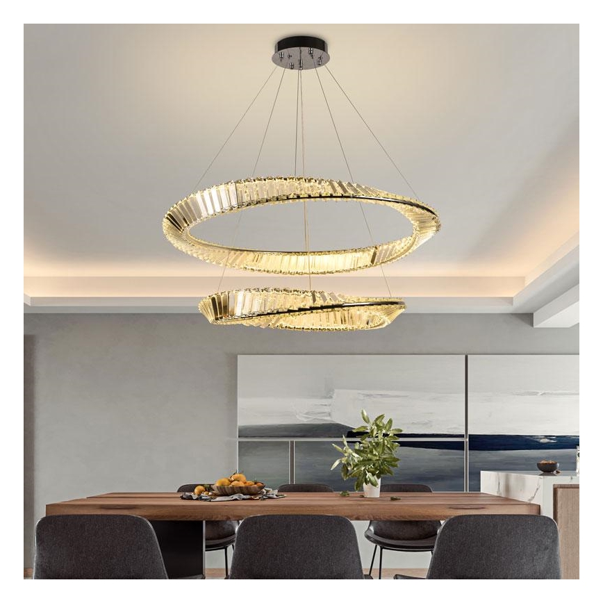 LED Pritemdomas krištolo pakabinamas sietynas LED/90W/230V 3000-6500K blizgus chromas + nuotolinio valdymo pultas