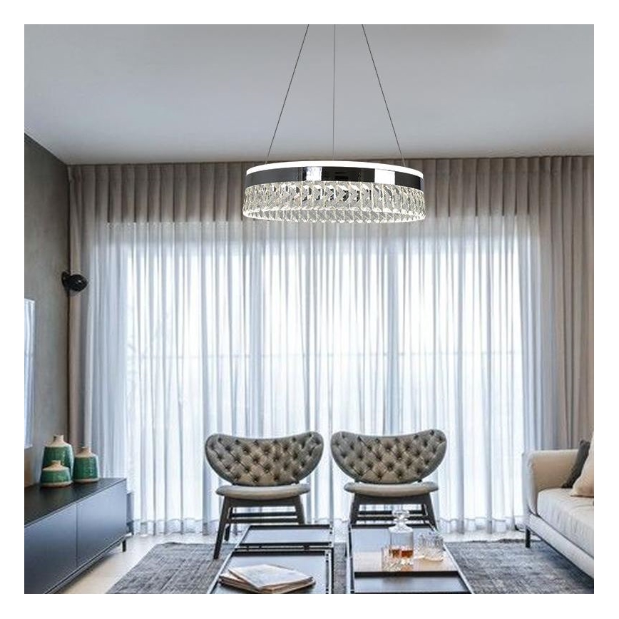 LED Pritemdomas krištolo pakabinamas sietynas LED/90W/230V 3000-6500K blizgus chromas + nuotolinio valdymo pultas