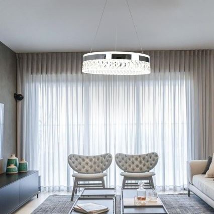 LED Pritemdomas krištolo pakabinamas sietynas LED/90W/230V 3000-6500K blizgus chromas + nuotolinio valdymo pultas