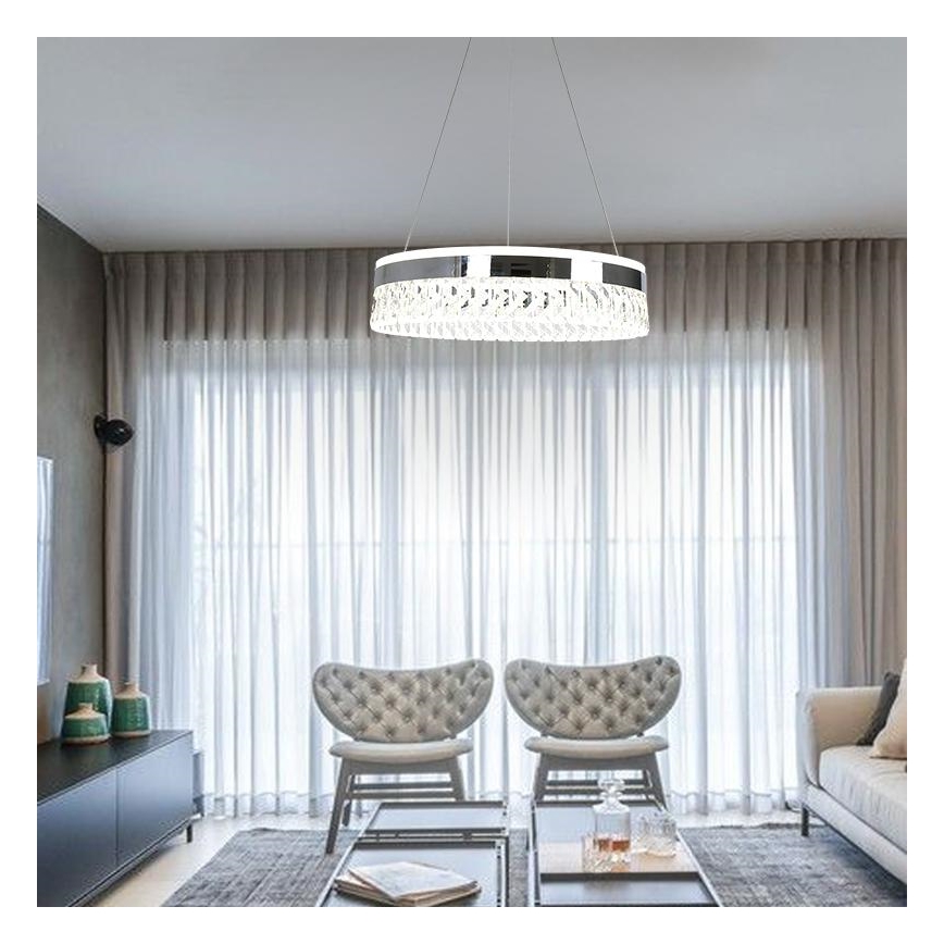 LED Pritemdomas krištolo pakabinamas sietynas LED/90W/230V 3000-6500K blizgus chromas + nuotolinio valdymo pultas