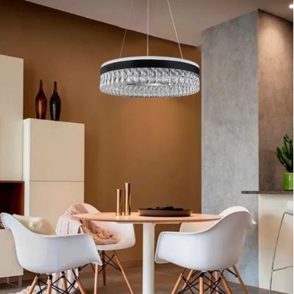 LED šviesos reguliavimas krištolas Sietynas ant stygos LED/90W/230V 3000-6500K juoda + nuotolinio valdymo pultas
