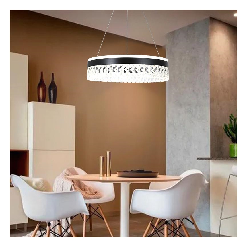 LED šviesos reguliavimas krištolas Sietynas ant stygos LED/90W/230V 3000-6500K juoda + nuotolinio valdymo pultas