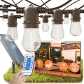 LED reguliuojamas saulės dekoratyvinis girliandas 10xE27/0,3W/3/5V USB 2400 mAh 10,62 m IP65 juoda + nuotolinis valdymas