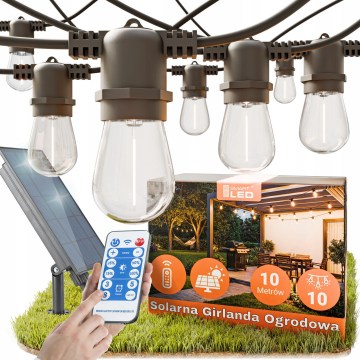 LED reguliuojamas saulės dekoratyvinis girliandas 10xE27/0,3W/3/5V USB 2400 mAh 10,62 m IP65 juoda + nuotolinis valdymas