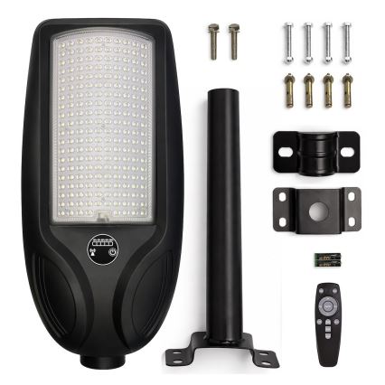 LED reguliuojama saulės gatvės lempa su jutikliu VENICE LED/200W/3,2V 12000 mAh IP65 juoda + nuotolinis valdymas