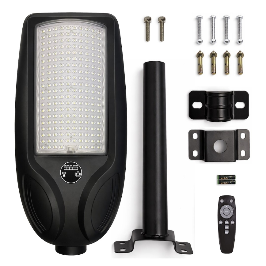 LED reguliuojama saulės gatvės lempa su jutikliu VENICE LED/200W/3,2V 12000 mAh IP65 juoda + nuotolinis valdymas