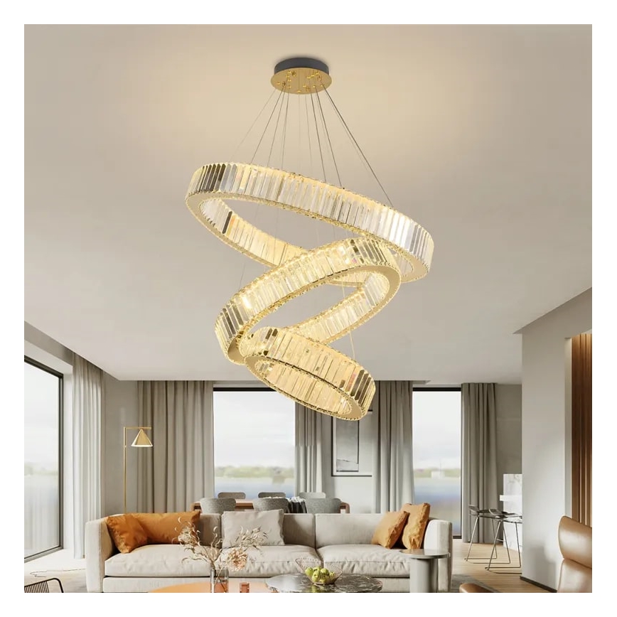 LED reguliuojamas krištolinis šviestuvas ant laido LED/115W/230V 3000-6500K chromas/auksas + nuotolinis valdymas