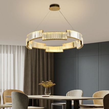 LED reguliuojamas krištolinis šviestuvas ant laido LED/60W/230V 3000-6500K auksinis + nuotolinio valdymo pultas
