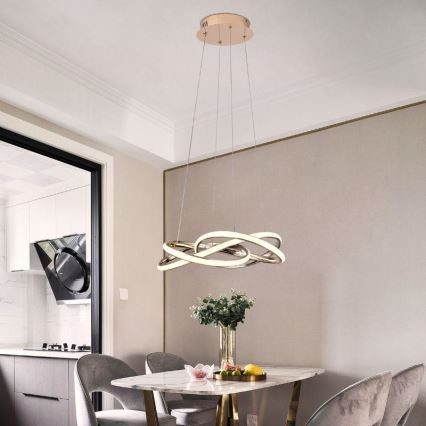 LED reguliuojamas šviestuvas ant laido LED/65W/230V 3000-6500K skersmuo 48 cm auksinis + nuotolinio valdymo pultas
