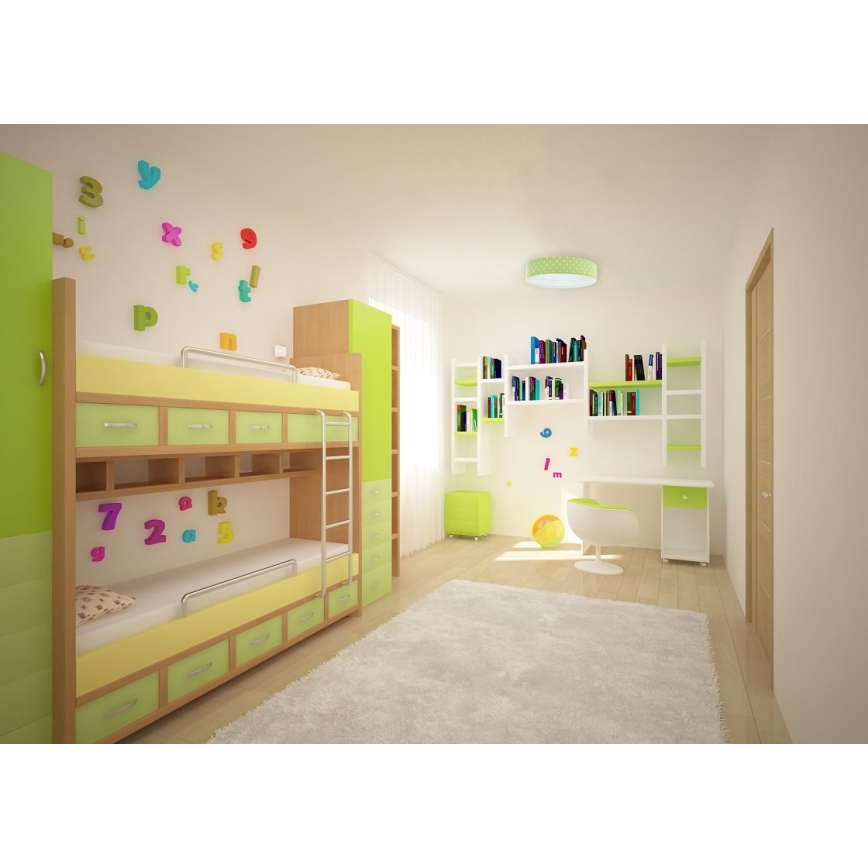 LED Reguliuojamas lubinis šviestuvas SMART GALAXY KIDS LED/24W/230V 3000-6500K taškai žalia/balta + nuotolinio valdymo pultas