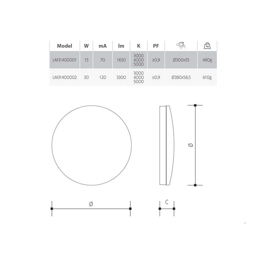 Dimeriuojamas vonios LED lubų šviestuvas LED/15W/230V 3000/4000/5000K skersmuo 30 cm IP54