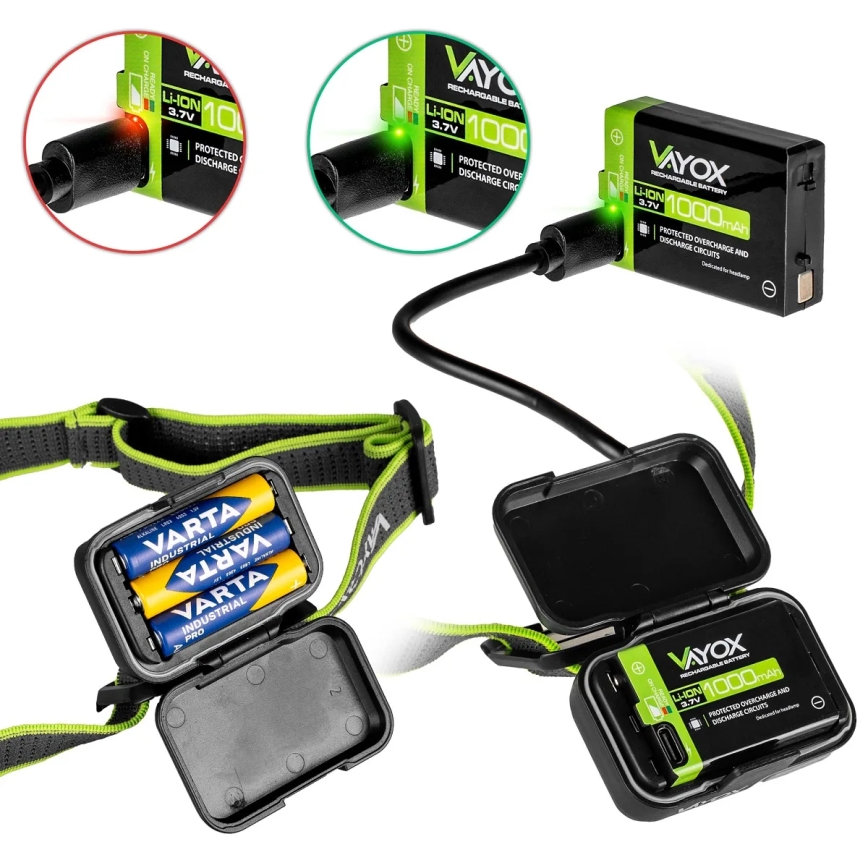 LED reguliuojamo ryškumo įkraunama galvos lempa LED/10W/5V/3xAAA IP66 800 lm 1000 mAh