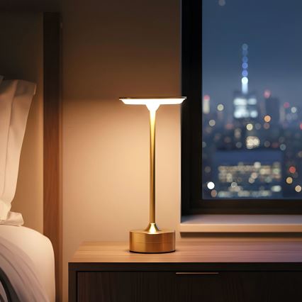 LED reguliuojamo ryškumo įkraunama stalinė lempa NEW YORK LED/1,8W/5V 2700K/4000K/6500K 1200 mAh auksinė
