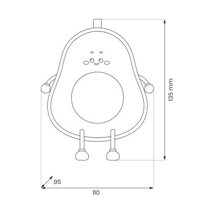 AVOCADO jutiklinis, reguliuojamas įkraunamas vaikiškas naktinis LED žibintas LED/1W/5V 1200 mAh