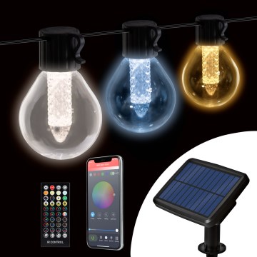 LED reguliuojamo ryškumo saulės girlianda 15xLED/1,5W/3,7/5V 2700-10000K 2200 mAh 9 m IP65 juoda + nuotolinio valdymo pultelis
