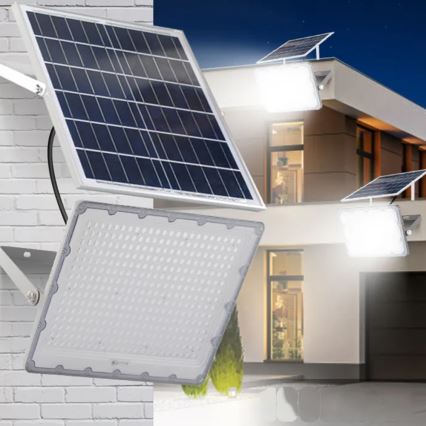 LED reguliuojamas saulės prožektorius LED/50W/3,2V 5000K 6000 mAh IP65 juodas + nuotolinio valdymo pultelis