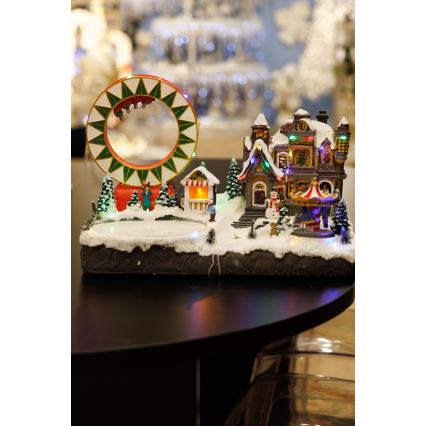 LED RGB Animuota Kalėdinė dekoracija su muzika 30xLED/1,5W/230V snieguotas kaimas
