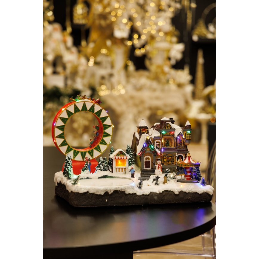 LED RGB Animuota Kalėdinė dekoracija su muzika 30xLED/1,5W/230V snieguotas kaimas