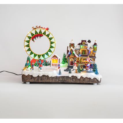 LED RGB Animuota Kalėdinė dekoracija su muzika 30xLED/1,5W/230V snieguotas kaimas