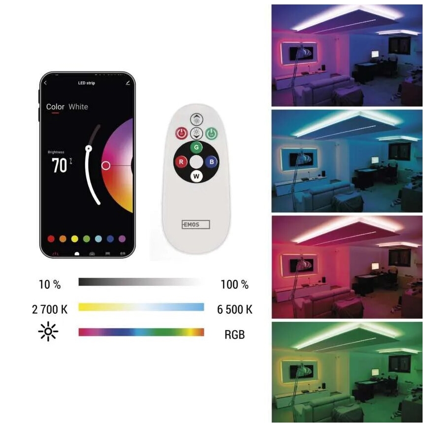 LED RGB+CCT Reguliuojama juostelė GOSMART LED/11W/230V 2 m 2700-6500K IP44 Wi-Fi + nuotolinio valdymo pultas