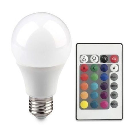 LED RGB elektros lemputė su nuotolinio valdymo pultu BULB E27/9W/230V