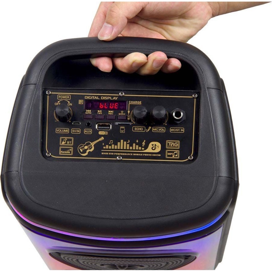 LED RGB įkraunamas garsiakalbis su mikrofonu 400W/2400 mAh + nuotolinio valdymo pultas