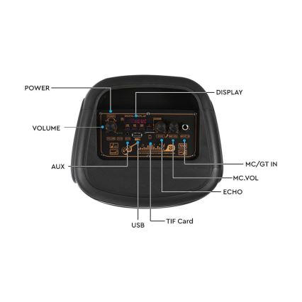 LED RGB įkraunamas garsiakalbis su mikrofonu 400W/2400 mAh + nuotolinio valdymo pultas