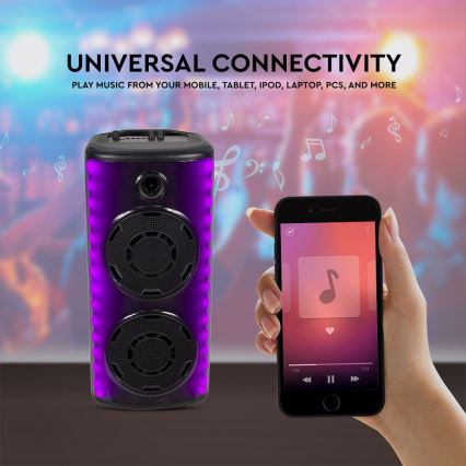 LED RGB įkraunamas garsiakalbis su mikrofonu 600W/2400 mAh + nuotolinio valdymo pultas