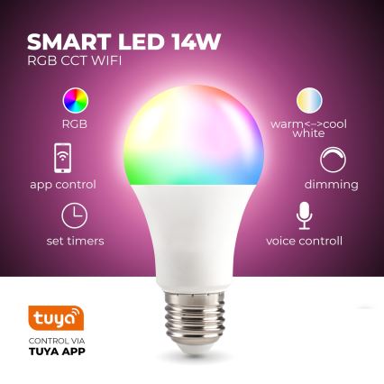 LED RGB Išmani reguliuojama lemputė E27/9,5W/230V 2700-6500K Wi-Fi Tuya