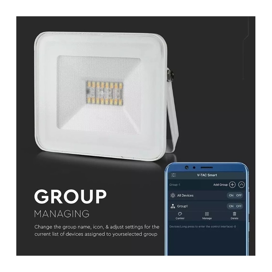 LED RGB Išmanus reguliuojamas prožektorius LED/20W/230V IP65 baltas