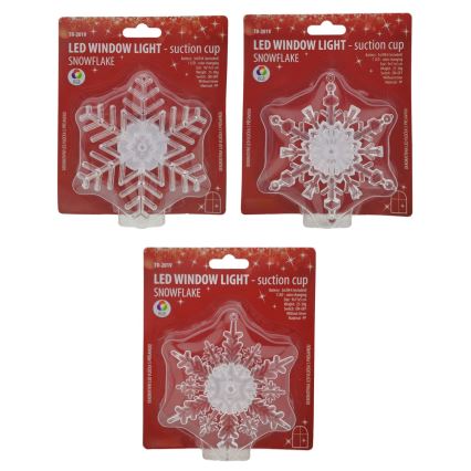 LED RGB kalėdinė snaigės formos dekoracija su siurbtuku LED/3xLR44