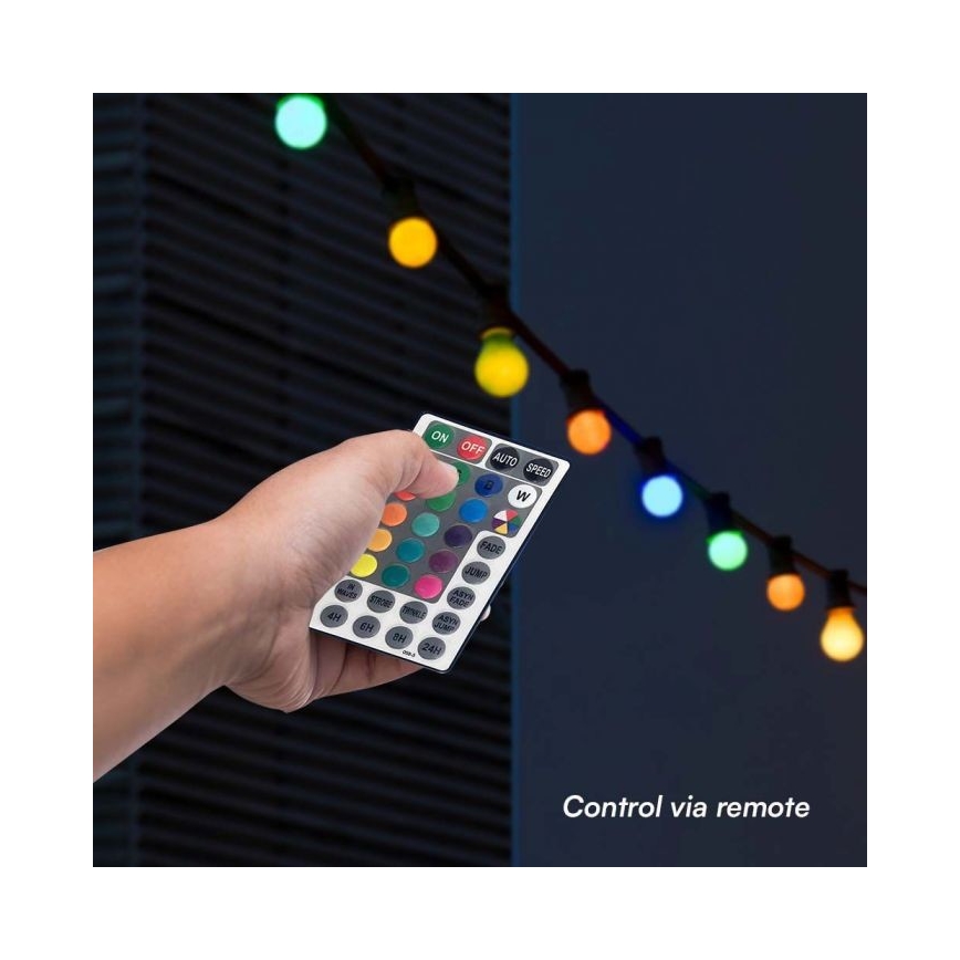 LED RGB Lauko girlianda STRING 13 m 15xLED/0,5W/230V IP44 + nuotolinio valdymo pultas