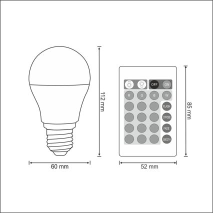 LED RGB lemputė E27/6W/230V reguliuojama 3000K