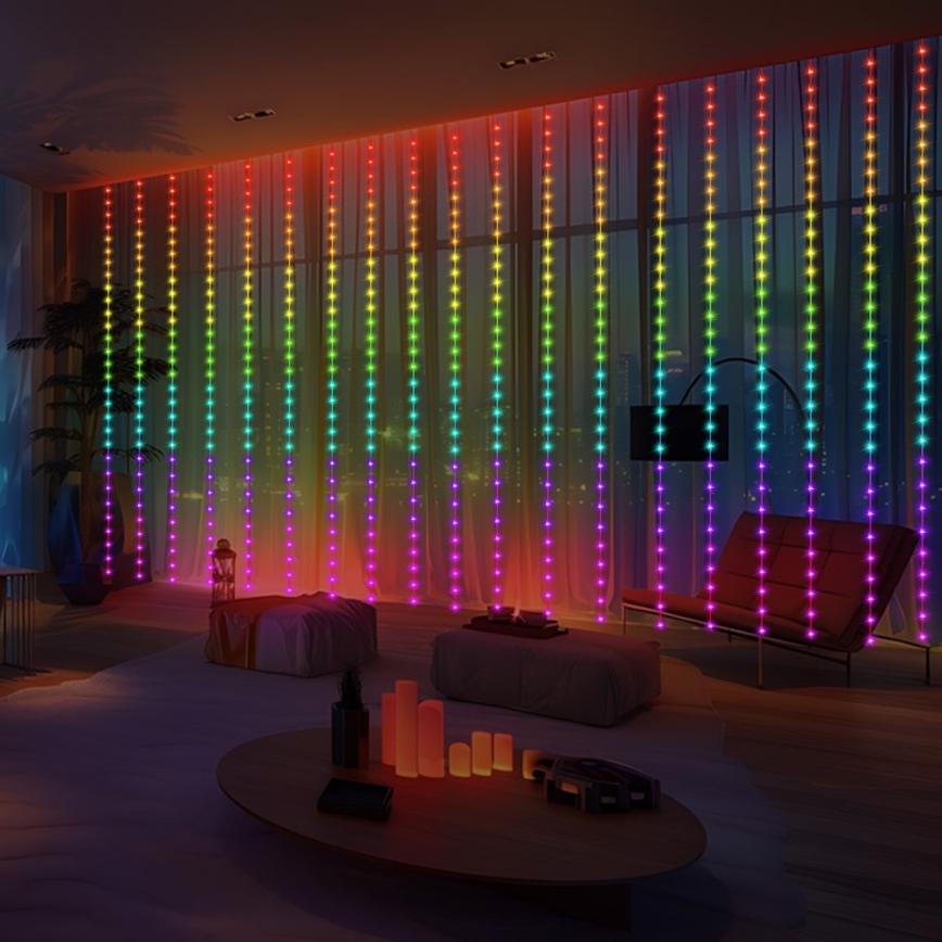 LED RGB Pritemdoma kalėdinė užuolaidėlė WIZARD 300xLED/USB 3x3m + nuotolinio valdymo pultas