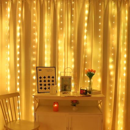 LED RGB Pritemdoma kalėdinė užuolaidėlė WIZARD 300xLED/USB 3x3m + nuotolinio valdymo pultas