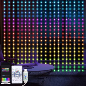 LED RGB Pritemdoma kalėdinė užuolaidėlė WIZARD 400xLED/USB 2x2m + nuotolinio valdymo pultas