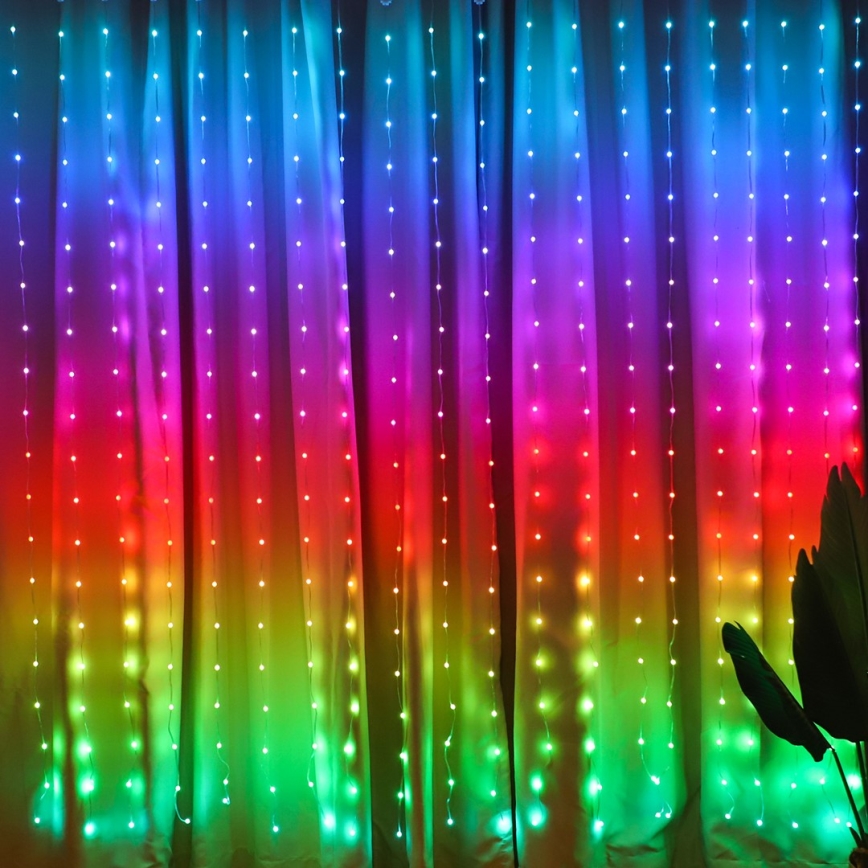 LED RGB Pritemdoma kalėdinė užuolaidėlė WIZARD 400xLED/USB 2x2m + nuotolinio valdymo pultas