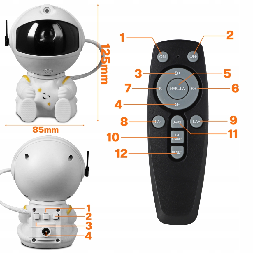 LED RGB projektorius LED/5W/5V astronautas + nuotolinis valdymas