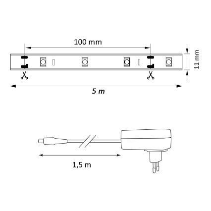LED RGB Reguliuojama juosta MAGIC 5m LED/24W/230V + VP