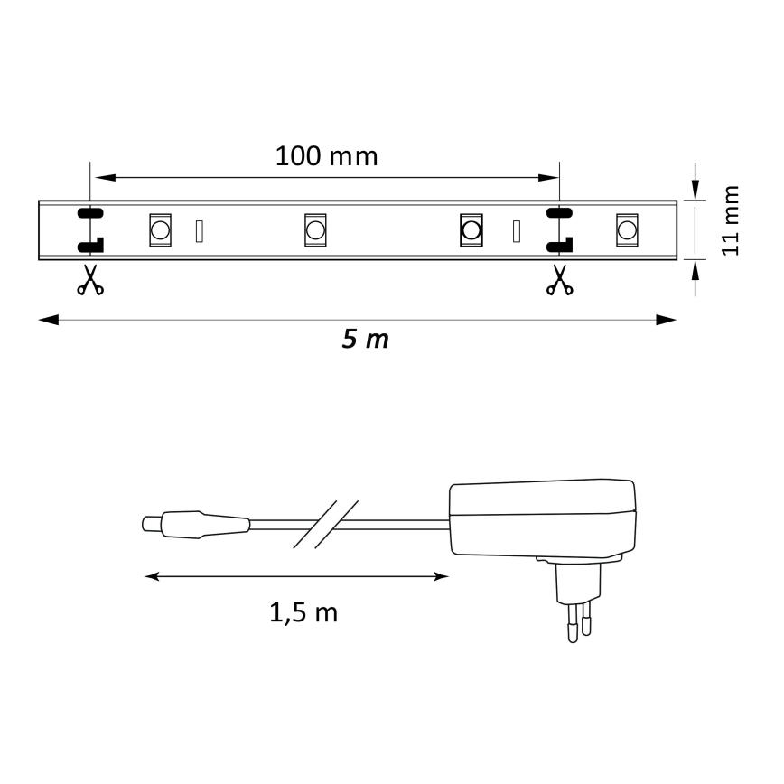 LED RGB Reguliuojama juosta MAGIC 5m LED/24W/230V + VP