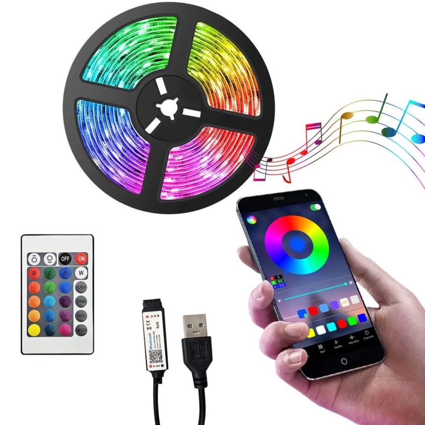 LED RGB Reguliuojama juostelė LED/6W/5V USB 2 m + nuotolinio valdymo pultas